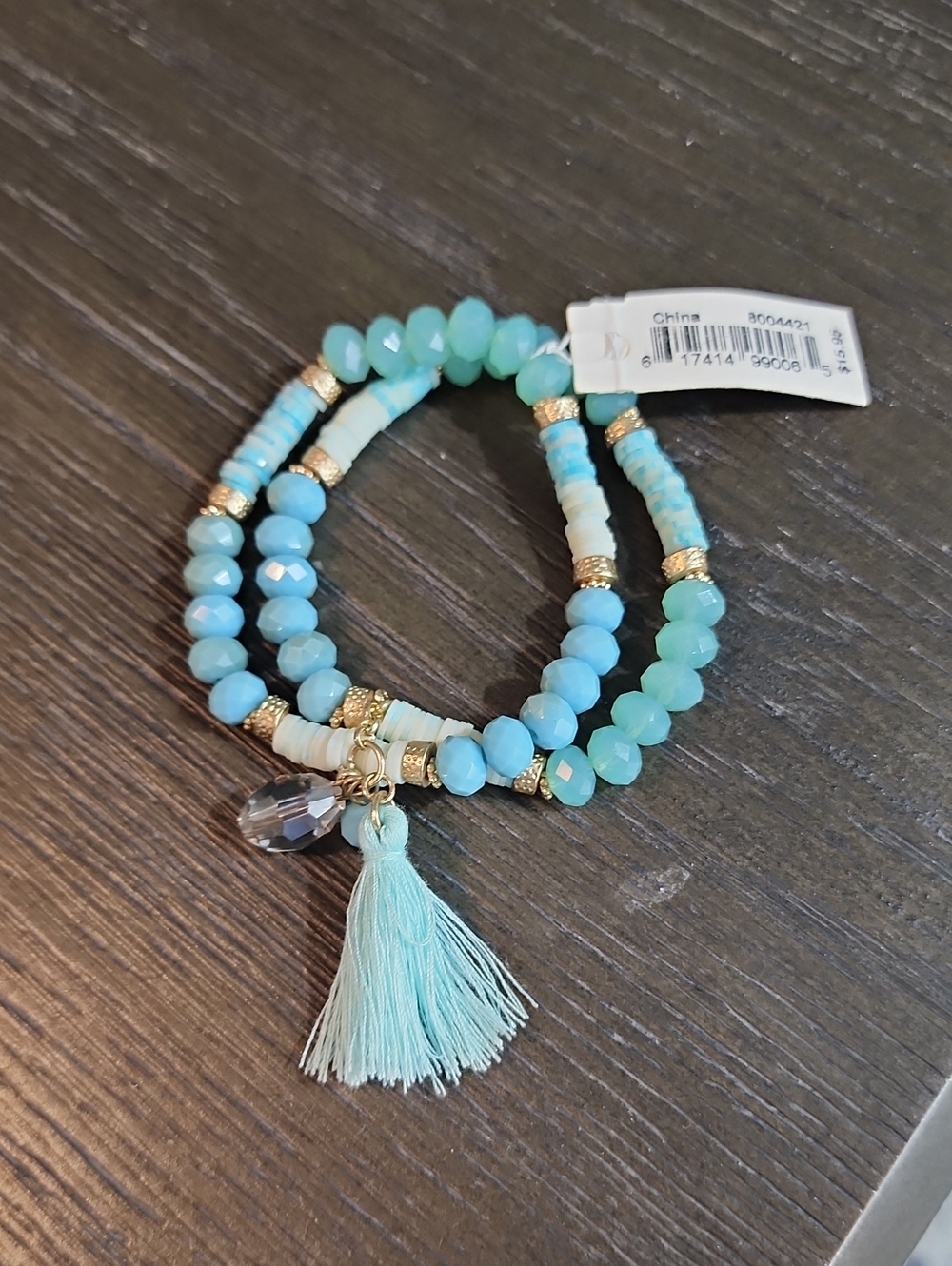 Periwinkle by Barlow Aqua and Mint Beaded Tassel Bracelet Set